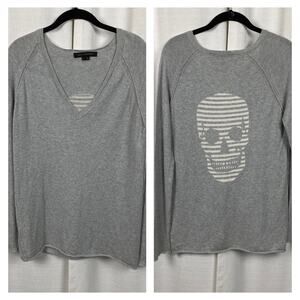 Skull Cashmere Gray Cashmere Blend Skull Print Sweater Sz.S